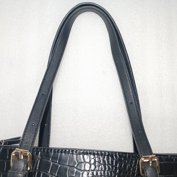 Anne Klein Black Faux Croc Embossed Leather Tote Shoulder Bag Medium VGUC - Picture 5 of 14